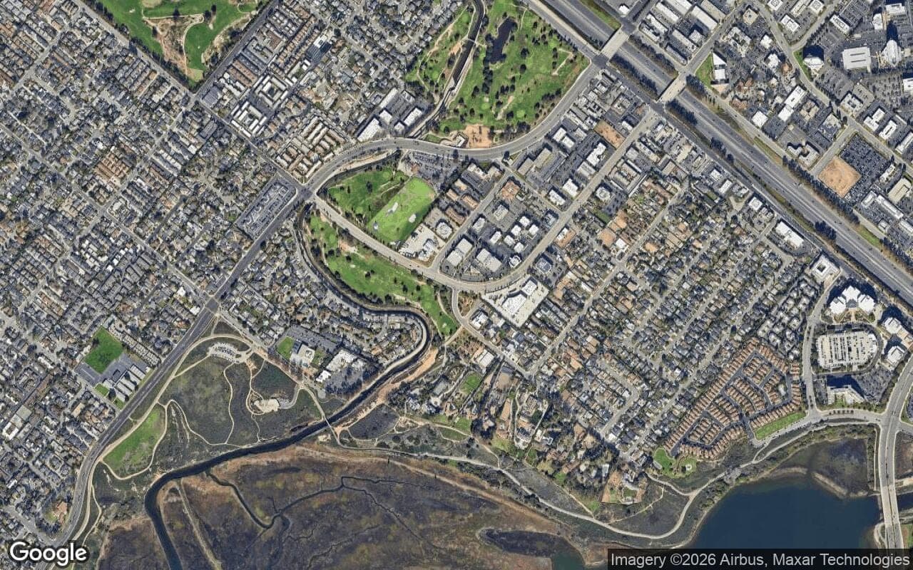 Satellite aerial view of Santa Ana Heights in Newport Beach, California, showing the neighborhood's streets and surroundings.