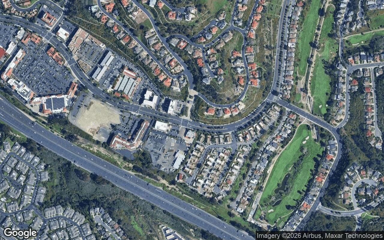 Satellite aerial view of Sea Pointe Estates in San Clemente, California, showing the neighborhood's streets and surroundings.