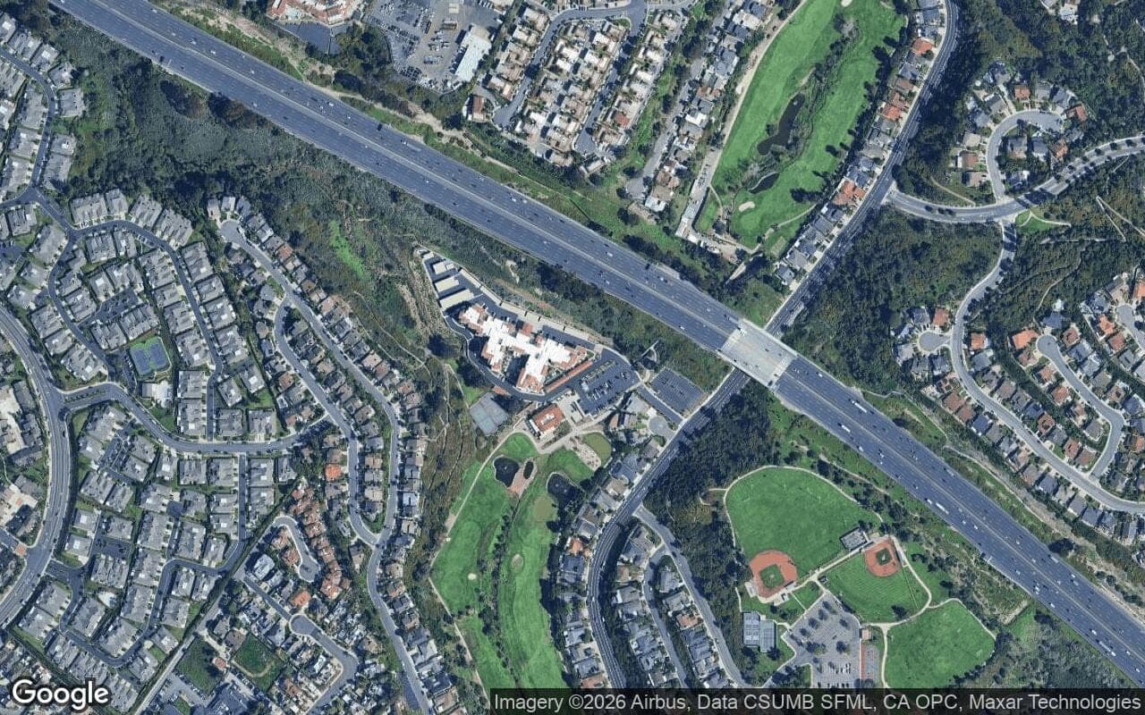 Satellite aerial view of Shorecliffs in San Clemente, California, showing the neighborhood's streets and surroundings.