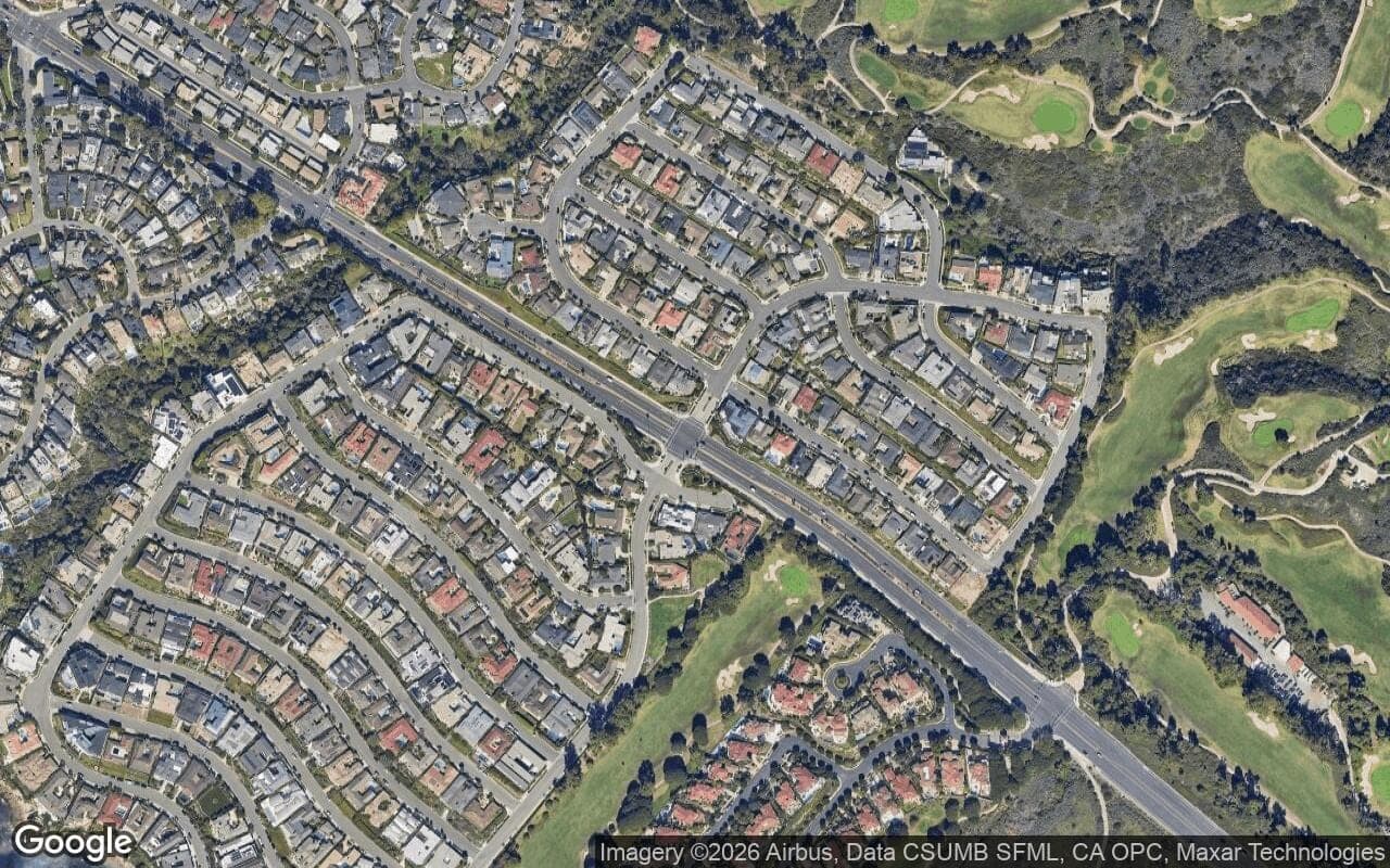 Satellite aerial view of Summerwind in Corona del Mar, California, showing the neighborhood's streets and surroundings.