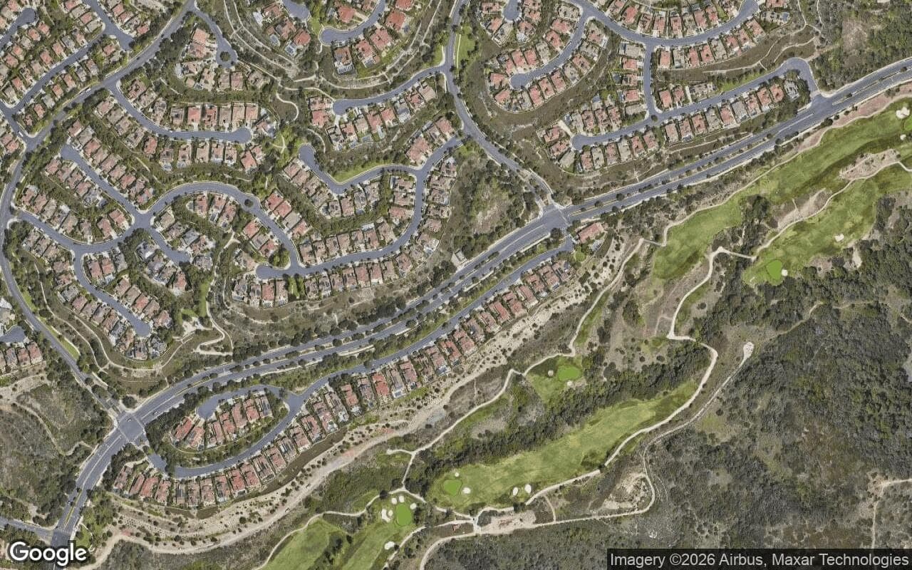 Satellite aerial view of Talega in San Clemente, California, showing the neighborhood's streets and surroundings.