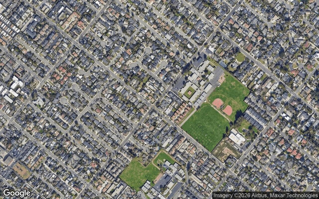 Satellite aerial view of The State Streets in Costa Mesa, California, showing the neighborhood's streets and surroundings.