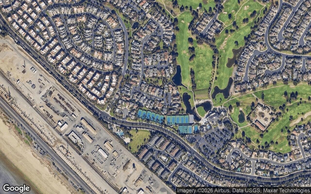 Satellite aerial view of Turnberry in Huntington Beach, California, showing the neighborhood's streets and surroundings.