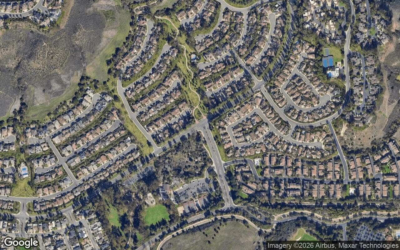 Satellite aerial view of Turtle Rock in Irvine, California, showing the neighborhood's streets and surroundings.