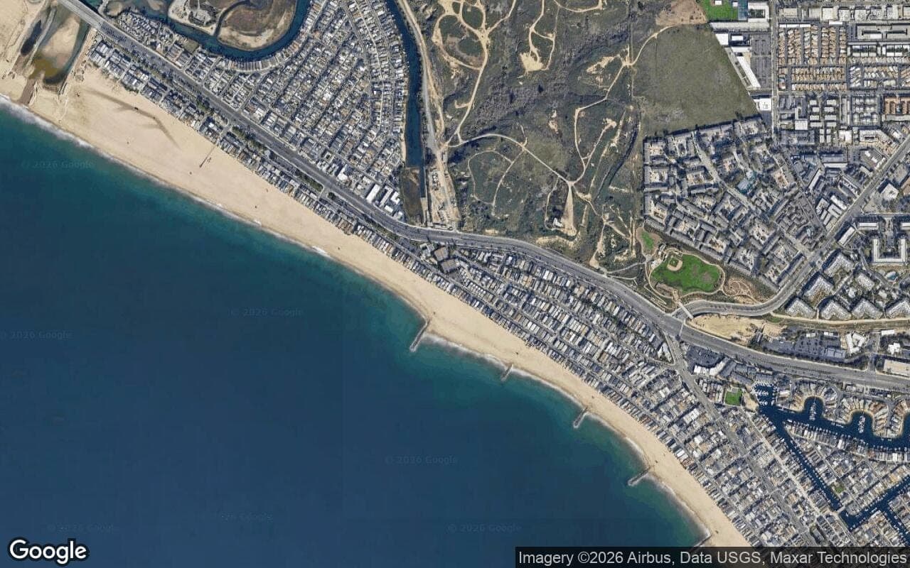 Satellite aerial view of West Newport in Newport Beach, California, showing the neighborhood's streets and surroundings.