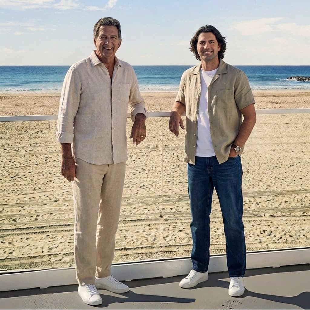 Craig and Justin Ratowsky on the Huntington Beach overlook in relaxed coastal style, the father-son team at Ratowsky Group at Compass.